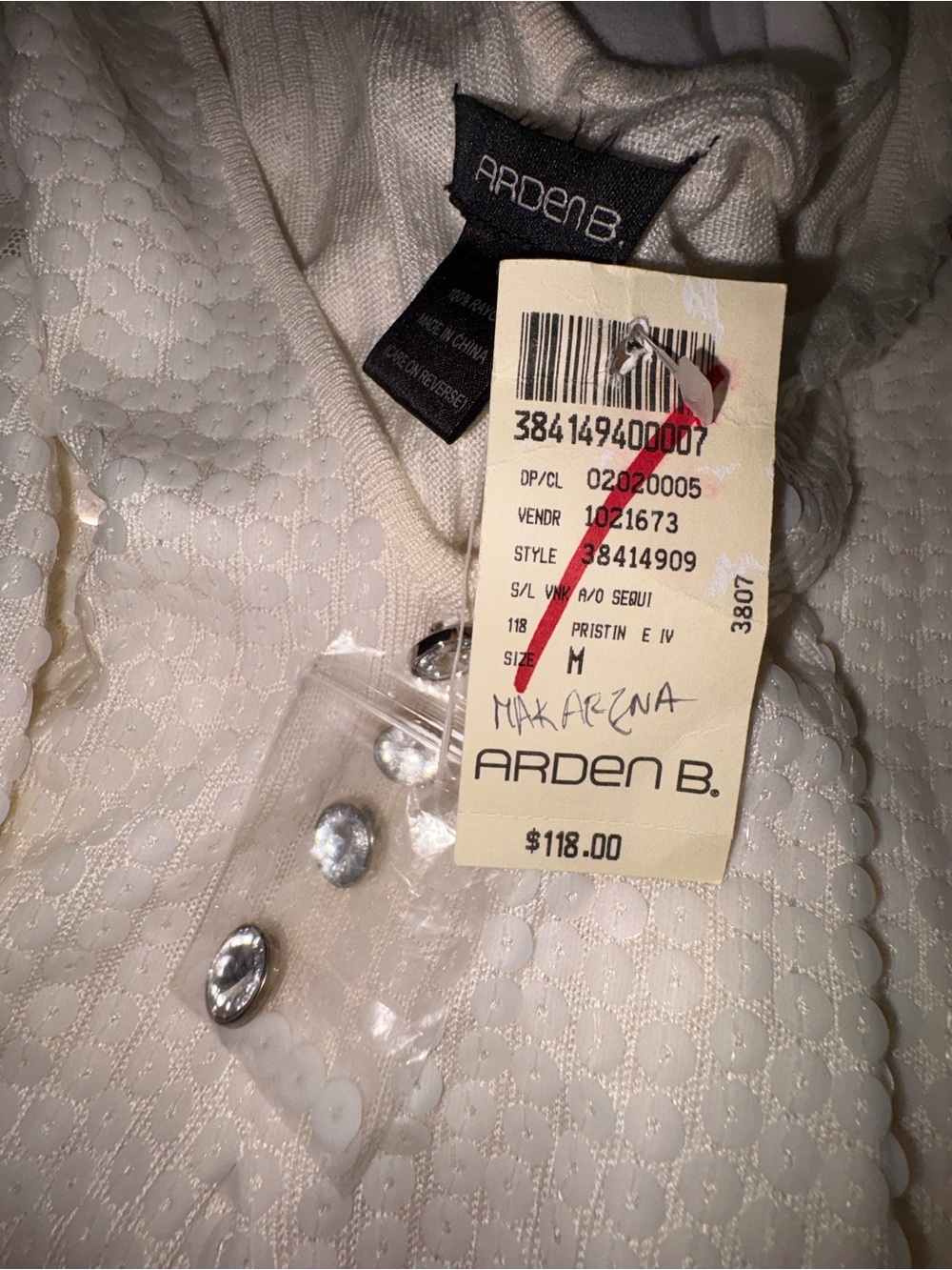 Arden B Cream Sequin Slip Mini Dress with Button Trim - Picture 5 of 5